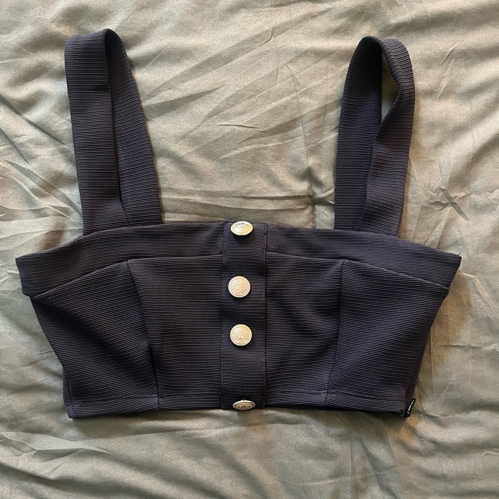 Zara Buttoned Ottoman Black Knit Crop Top
